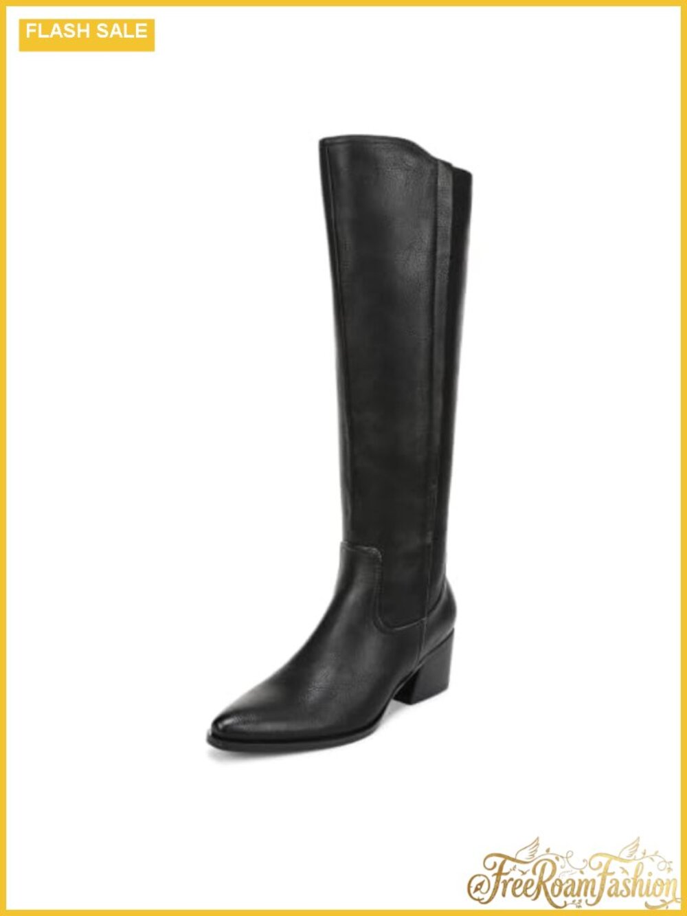 Faux Leather Knee High Block Heel Boots Pointed Toe Wide Calf